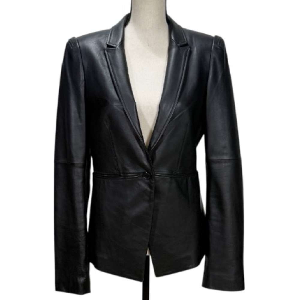 Elizabeth and James Black Lamb Leather Blazer Jacket Size 10 Women’s Tailored